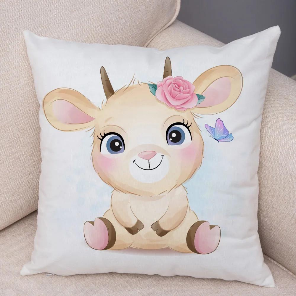 45x45см Милая наволочка с жирафом, львом, коровой, декоративная наволочка с мультяшным принтом животных, для детской комнаты, дивана, дома
