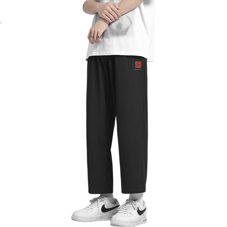 MMOPTOP Ice Silk Casual Pants for Men, Spring And Summer Trendy Printed Breathable Thin Loose-Fitting Sweatpants HC03 Black 3XL