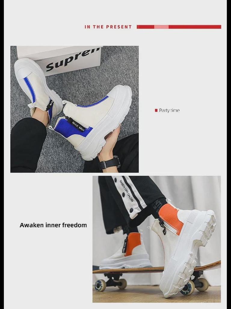 Мужские летние дышащие высокие туфли в корейском стиле на каждый день из парусины на платформе с застежкой-молнией