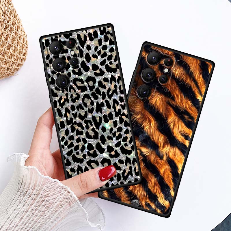 Роскошный чехол для телефона с принтом леопарда Для Samsung Galaxy S26 S25 S24 S23 S22 S21 S20 Ultra Plus FE 5G Черный Мягкий ТПУ