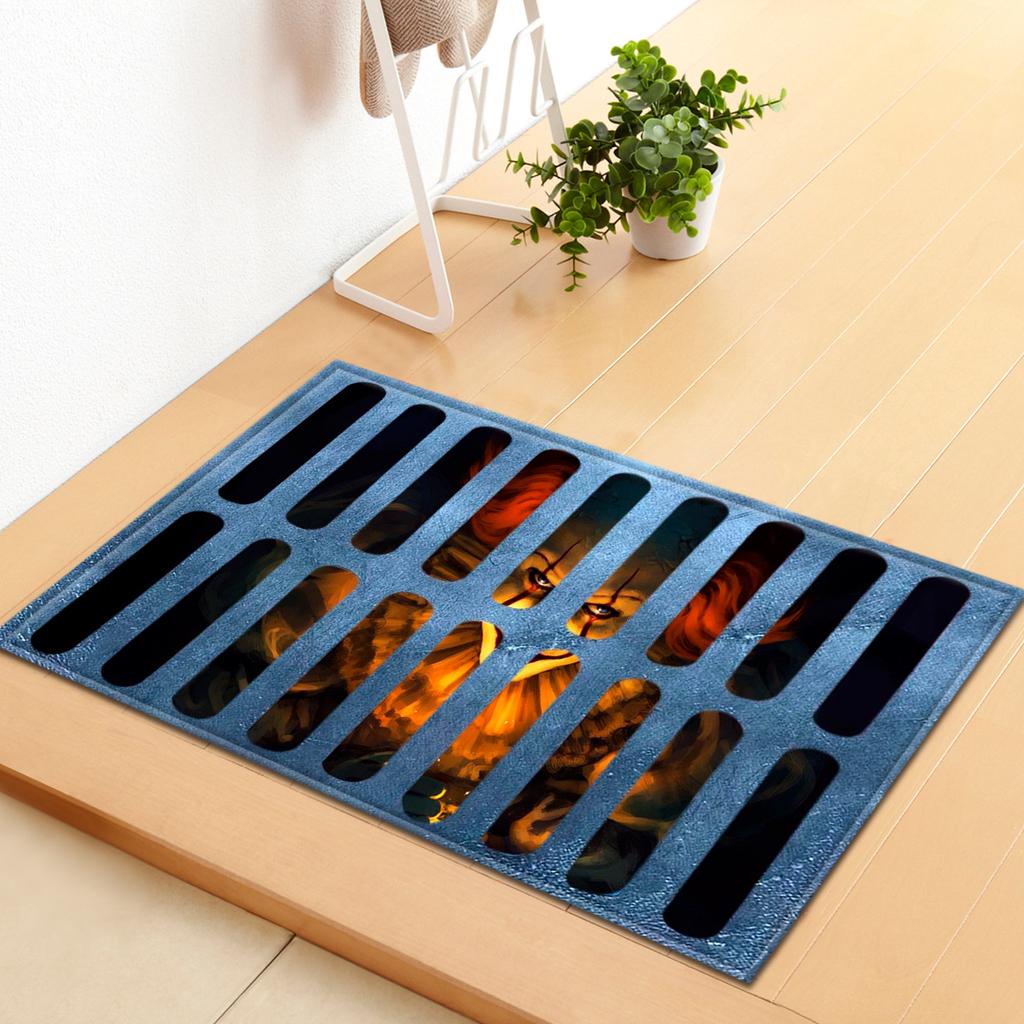 Hot Sale Halloween Series Manhole Clown 3D Thriller Grimace Non-Slip Floor Mat Bathroom Door Mat Factory