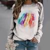 New European and American Women's 3D Feather Printed Round Neck Hoodie, Casual and Fashionable Cudgeon Top