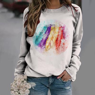 Новая европейская и американская женская толстовка с круглым вырезом и принтом в виде перьев 3D, повседневный и модный топ Cudgeon