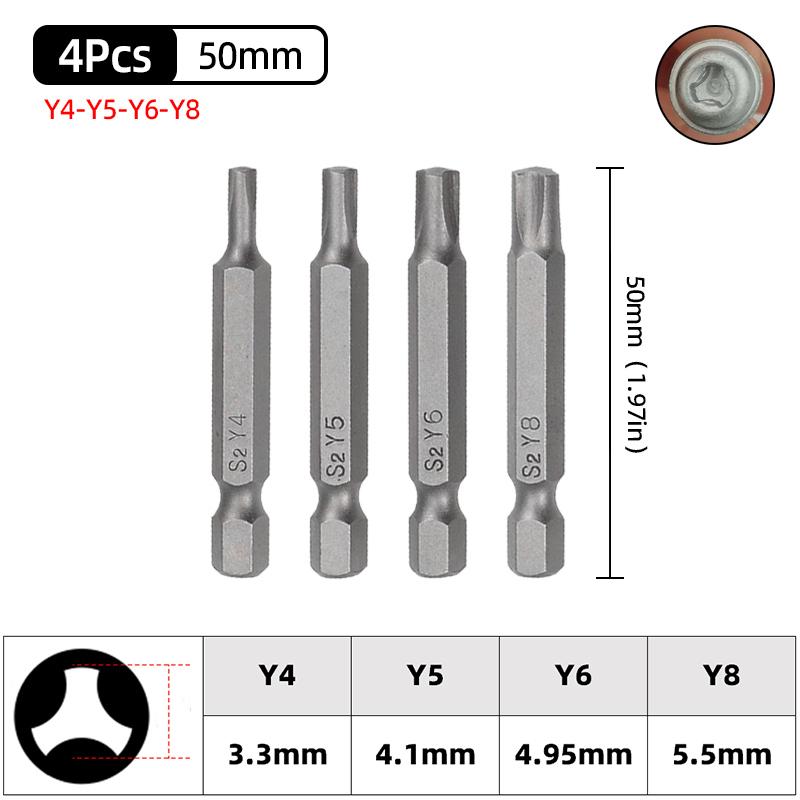 Набор магнитных Y-образных отверточных бит для ремонта велосипеда, шестигранный хвостовик 1/4 дюйма, Y4 Y5 Y6 Y8, 50 мм, отвертка, ручной инструмент