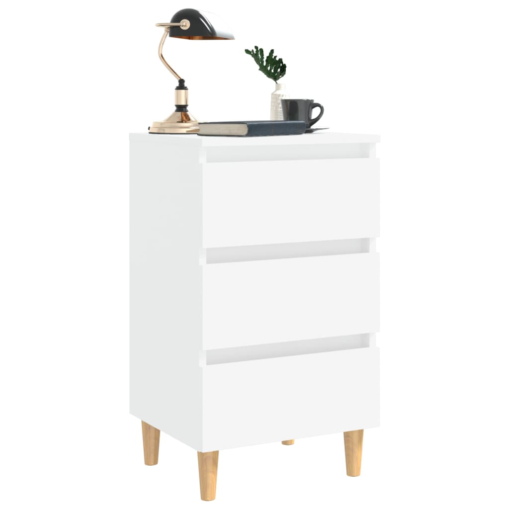 Nightstand with Solid Wood Legs White 40 x 35 x 69 cm