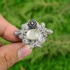 Natural Moonstone Gemstone Stackable Flower Adjustable Ring 925 Silver For Girls