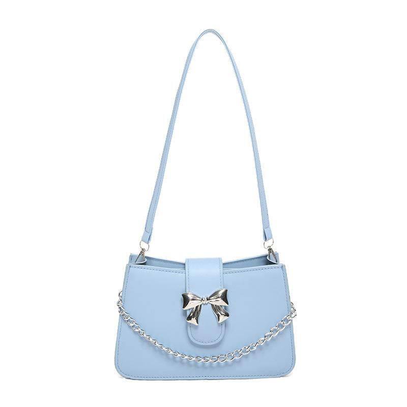 Сумка через плечо с бантом и цепочкой в иностранном стиле, женская, весна-лето, новая модная корейская версия, универсальная однотонная сумка с нишевой текстурой