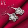 925 Sterling Silver Flower Star Pendant Piercing Earrings Fashionable Wedding Jewelry