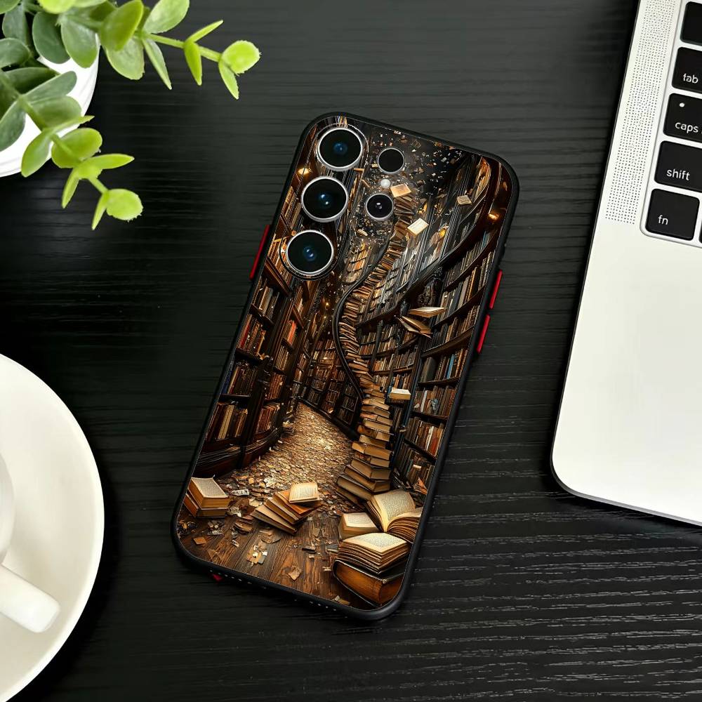 Винтажная книжная полка Кот Чехол для телефона Для Samsung S26,S25,S24,S23,S22,S21,S20,Plus,Fe,Lite,Другие Черный Чехол