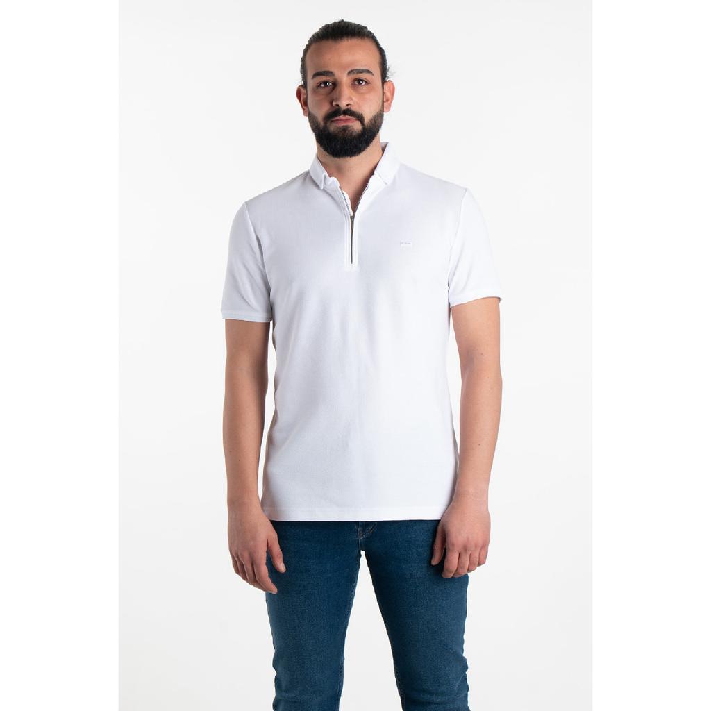 Мужская черная футболка с воротником-поло с молнией и деталями