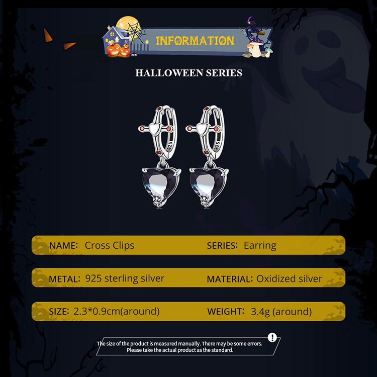 Женские серьги-кольца BAMOER из стерлингового серебра 925 пробы с сердцем, двухцветные черные серьги-кольца с кристаллами, висячие серьги с красным крестом, подарок на Хэллоуин