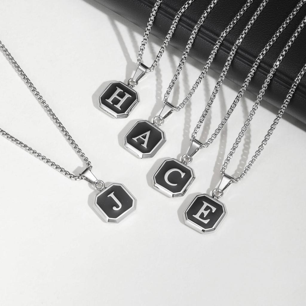Initials Square Pendant Necklace for Men Women,50/55/60CM Waterproof Stainless Steel Necklace,Trendy Zircon Gift