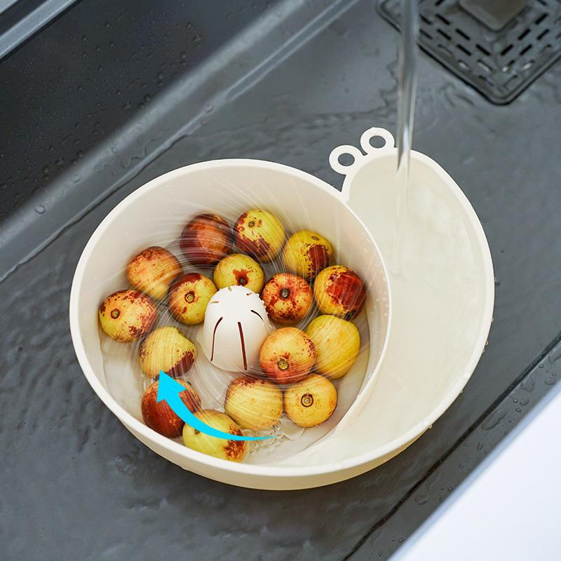 Snail Shape Fruit Drainer Basket Creative Automatic Rotation Clean Vegetable Washing Basin Multi-Functional Reusable