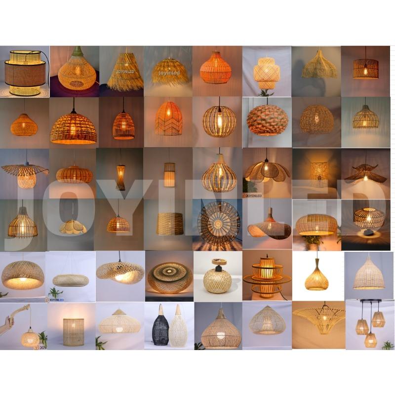 Natural Handmade Bamboo Woven Lamp Decorative Lighting Wooden Bamboo Chandeliers Creative Pendant Light Restaurant