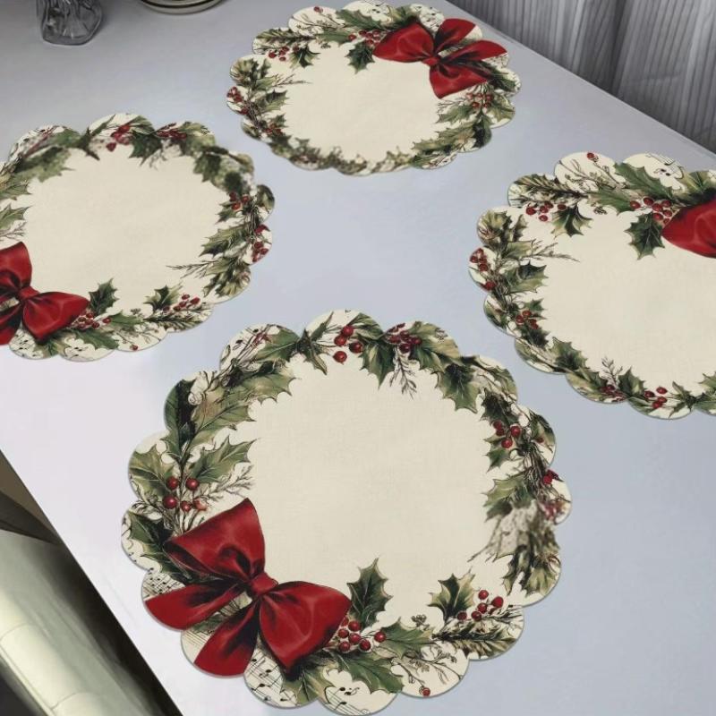 4 шт. Рождественские круглые салфетки с волнами, нескользящие, термостойкие, подставки на стол, зимняя вечеринка, рождественский декор, круглая скатерть