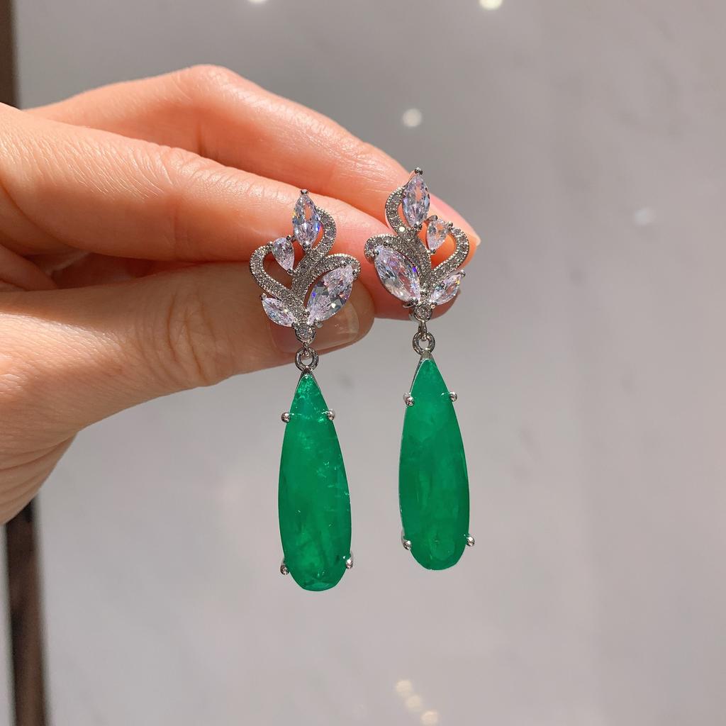 Серьги S Silver Needle Diamond Droplet Paraiba Персонализированные Универсальные Изумрудные Серьги Преувеличенные Серьги