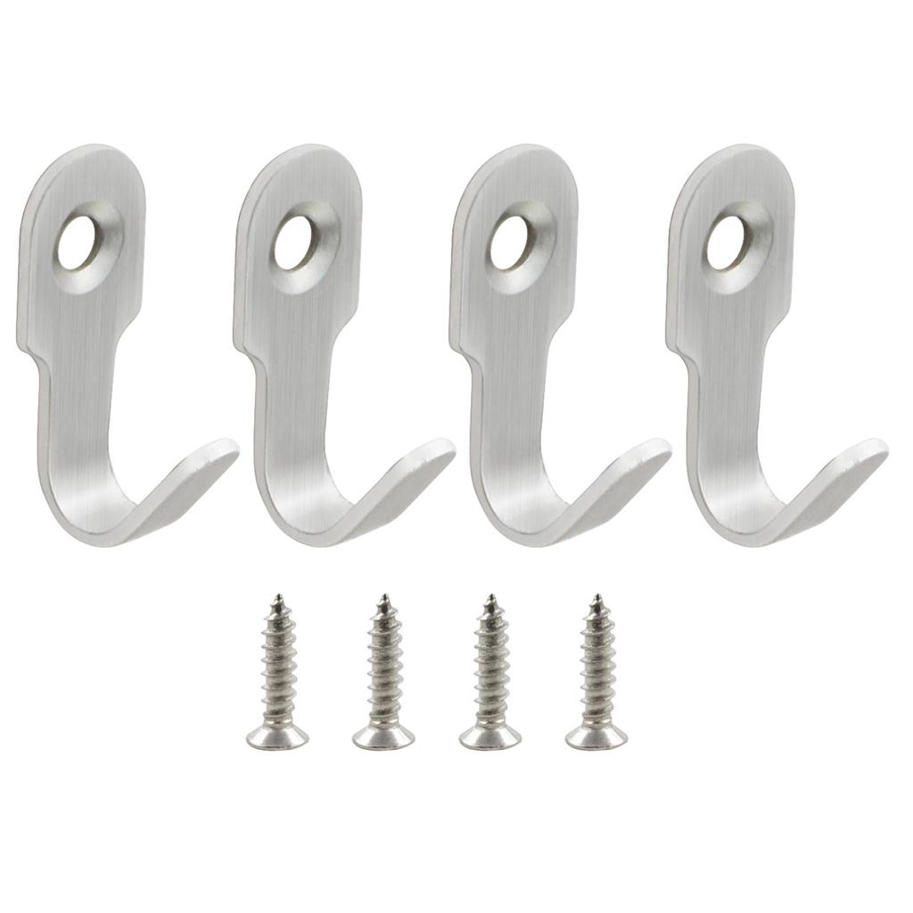 4pcs Sturdy Stainless Steel Wall Hook for Bathroom Kitchen Bedroom Office Easy Installation with Screws and Adhesive