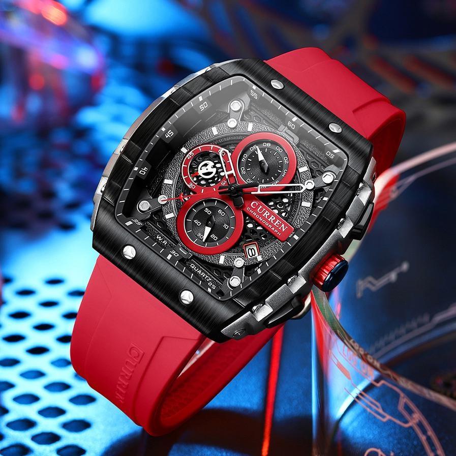 CURREN Новый дизайн спортивные часы для мужчин хронограф многофункциональный светящийся с силиконовым ремешком календарь форма бочка Relogio Masculino
