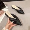 Cool Slippers Women's Spring and Summer Medium Heel Thick Heel Bag Head Single Shoes Pointed Half Slippers Women's Outer Shoes 6011-3 Comfortable
