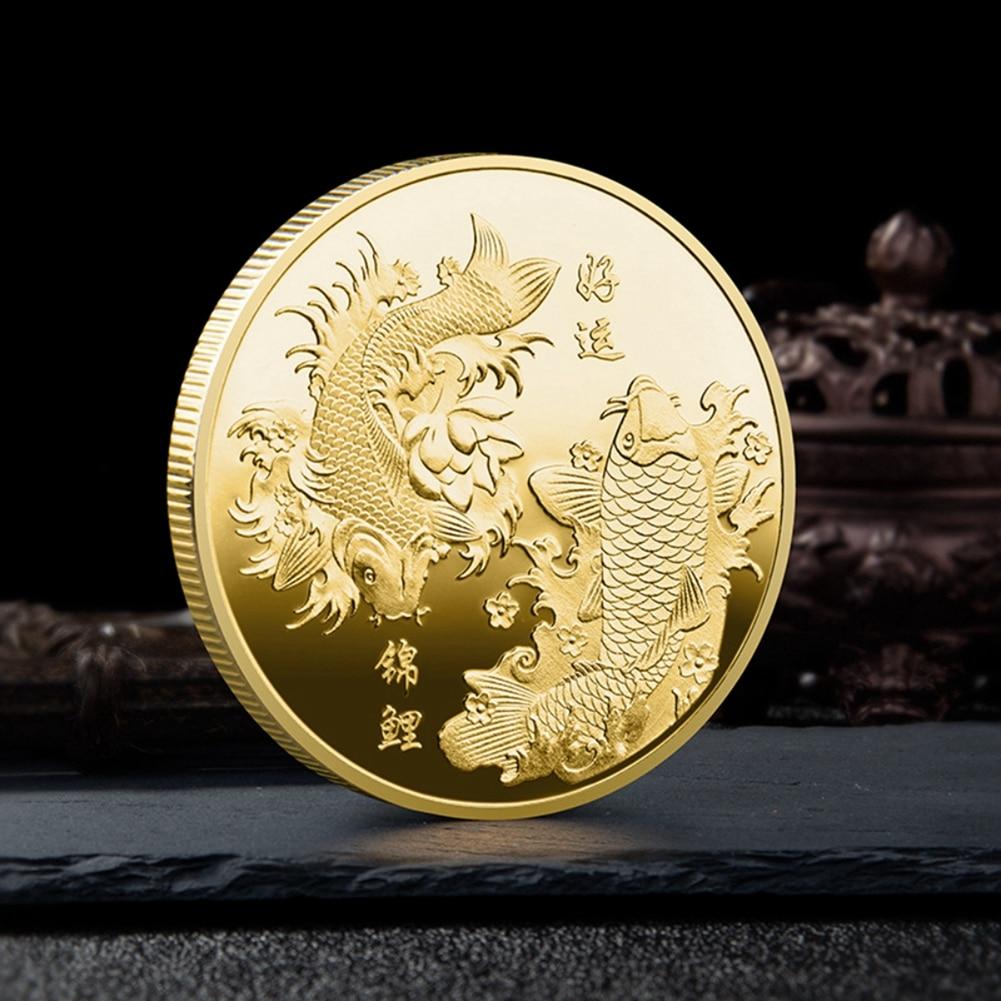 10pcs Commemorative Gold Plated Coin China Koi Fish Coins Lucky Souvenir Gift Diameter 4CM Home Decorations