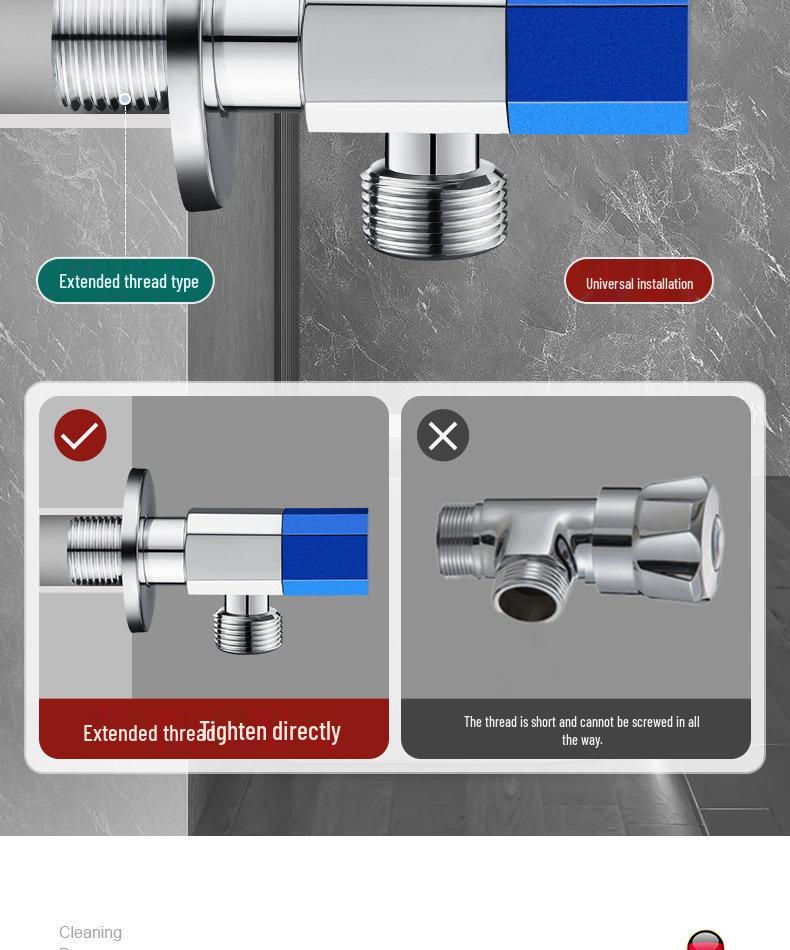 All-Copper Quick-Open Universal Angle Valve for Kitchen and Toilet (4-Point, Cold and Hot)