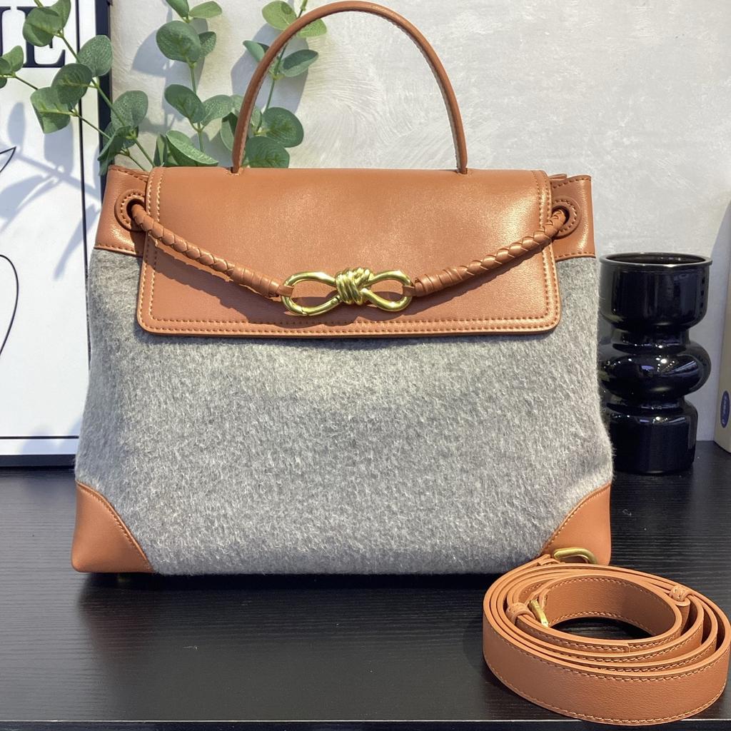 Трансграничная высококачественная шерстяная сумка-тоут женская 2026 новая с пряжкой-бантом сумка через плечо сумка-мессенджер