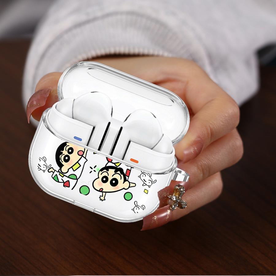 Case For Samsung Galaxy Buds 2 3Pro 4Pro 2Pro 3 FE Live 4 Pro Clear Earphone Cases Cover With Hook Cartoon Crayons Shinchan