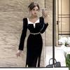 Women's French Celebrity Order Drilled Split Velvet Slim Dress