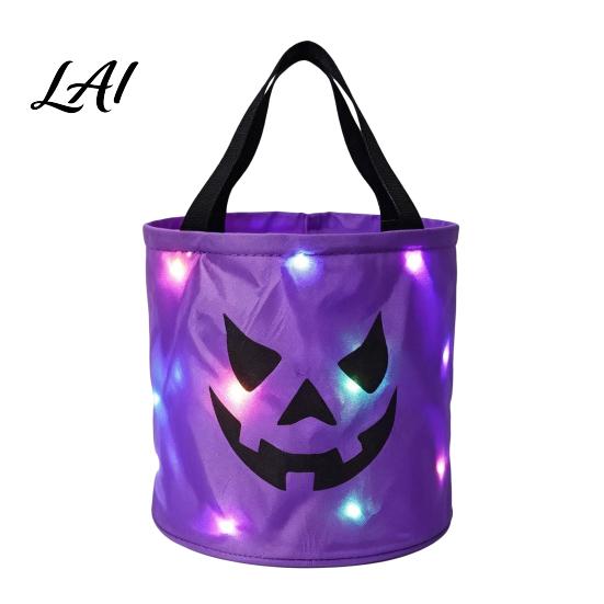 Large Storage Buckets for Candy Halloween Glowing Pumpkin Bag LED Light up Trick or Treat Bucket Decorative Containers Sweets Reusable Waterproof
