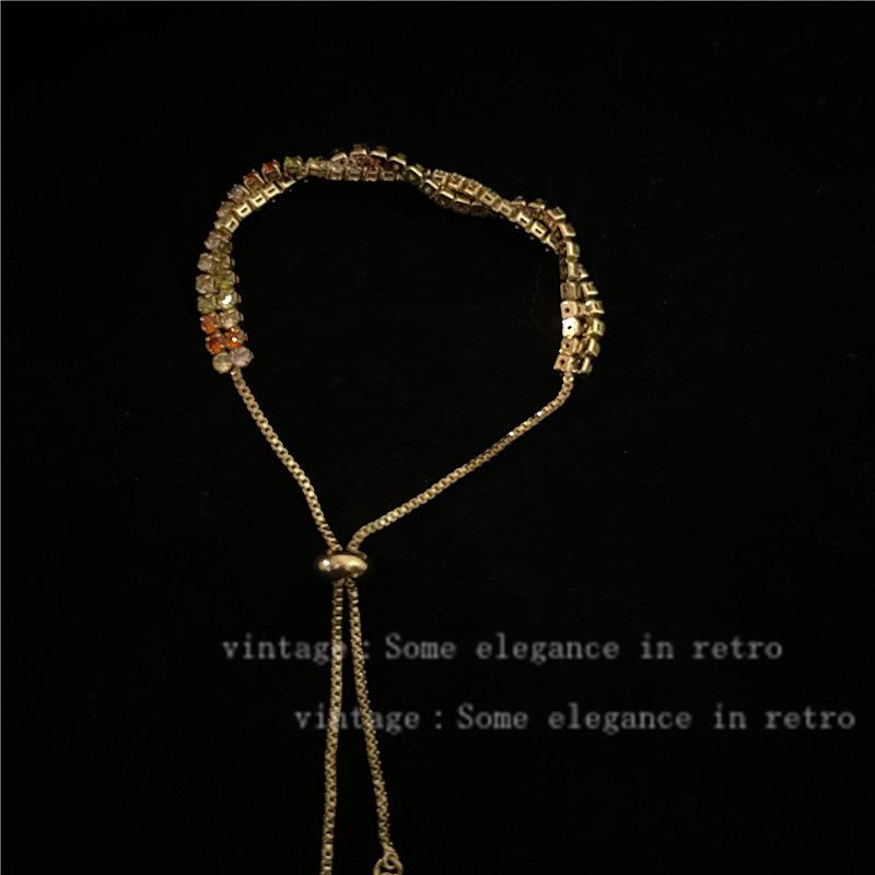 Adjustable Colorful Zircon Clavicle Necklace and Bracelet Set for Women