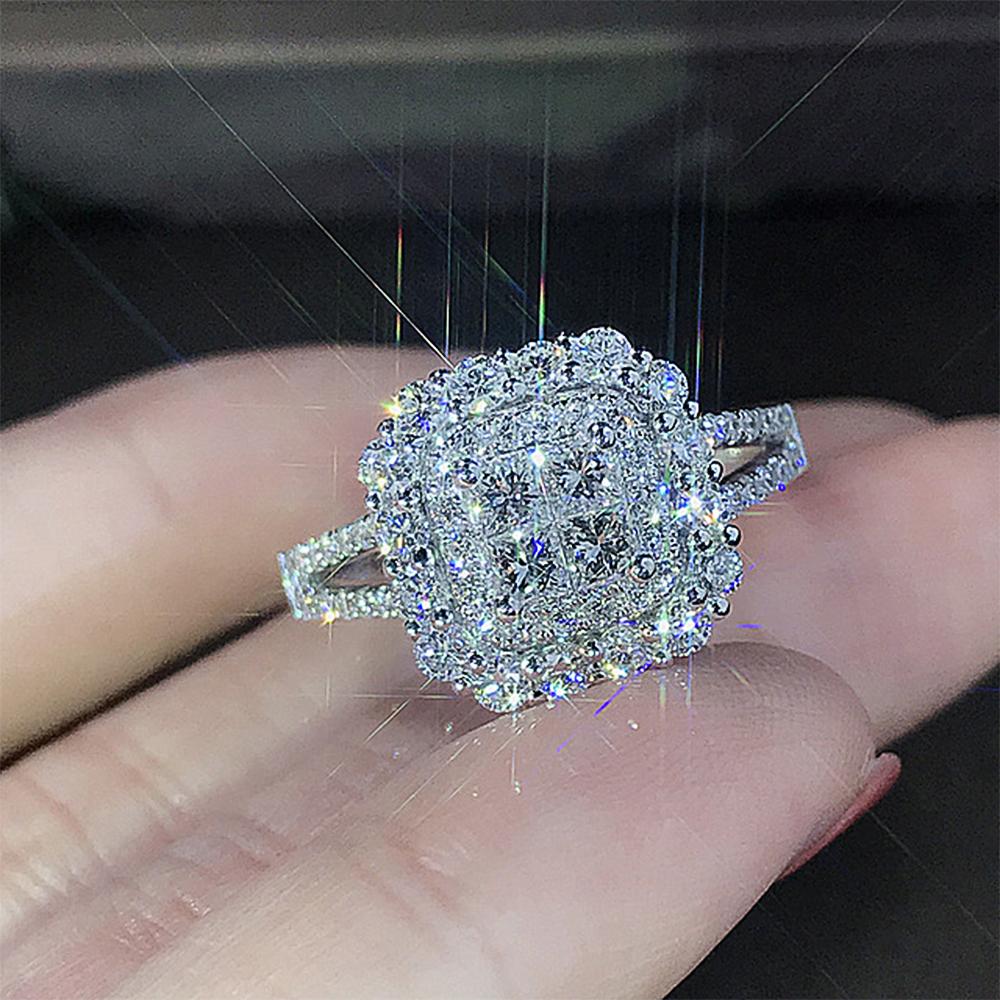 New Gorgeous Square Shape Women Ring Full Bling Iced Out Micro Pave Crystal Zircon Dazzling Bridal Ring Wedding Engage Ring