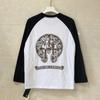 25SS Cross Chrome Hoof Санскритный Принт Черно-белая Футболка с Длинным Рукавом Реглан