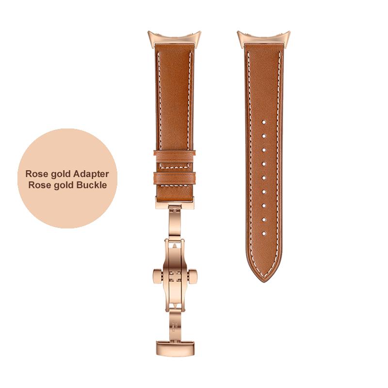 Кожаный ремешок с бабочкой для Google Pixel Watch Band Pixel Watch Ремешки для часов Браслет С адаптером (Серебристый/Черный/Розовое золото)