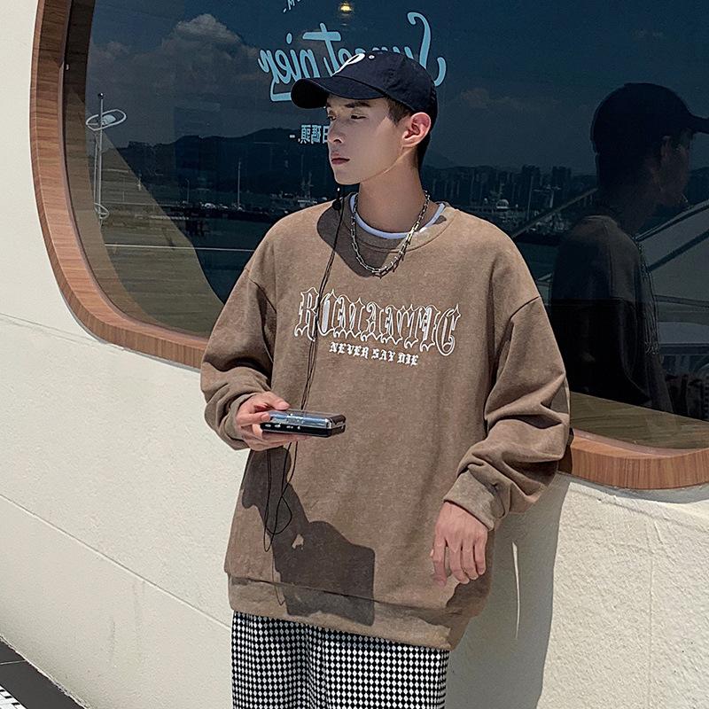 Весна и осень новый корейский стиль круглый вырез с буквенным принтом длинный рукав толстовка модная пара интернет знаменитость тот же стиль универсальный топ