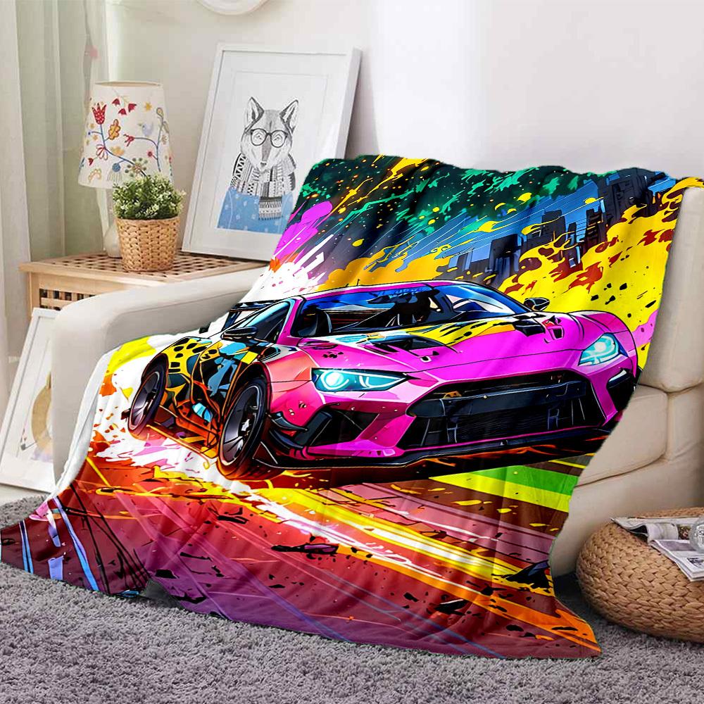 1pc Racing Wheels Lightweight Flannel Blanket, Comfortable and Warm Blanket, for Office and Camping Sofa Bed, Livingroom116