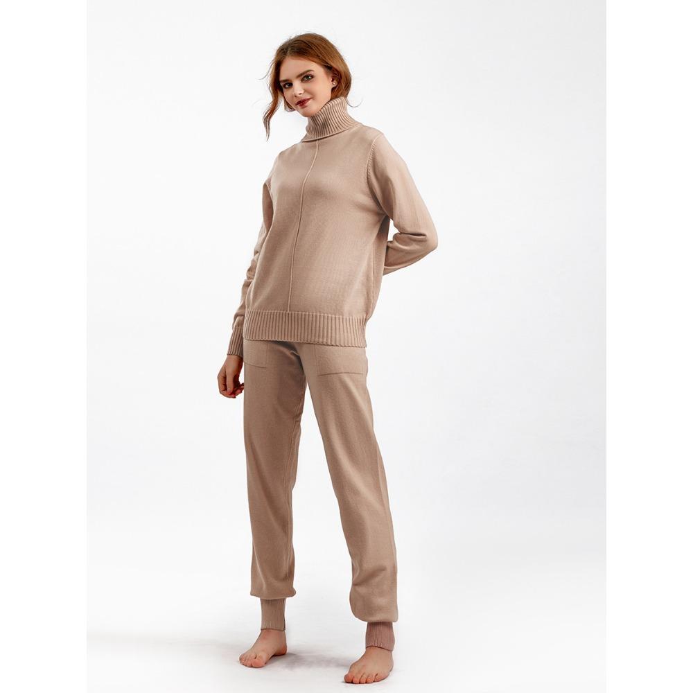 QICED Повседневный и модный осенне-зимний трикотажный комплект из двух предметов с высоким воротом и однотонным свитером