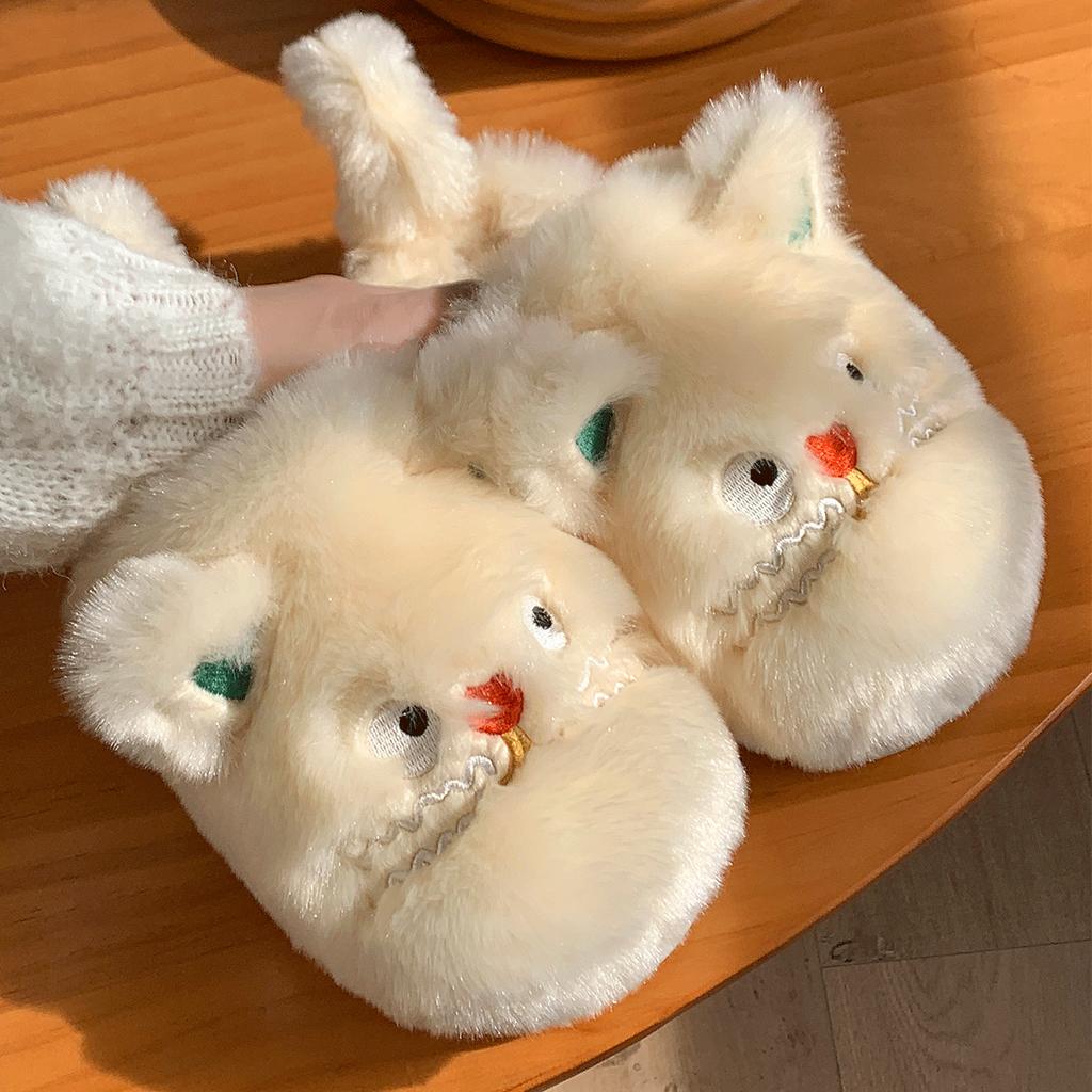 Fashion Women Cat Slippers for Autumn Winter Outwear Fashionable Cartoon Cute Anti Slip Baotou Soft Comfortable Cotton Shoes 2024
