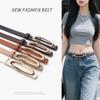 Womens Slim Leather-look Belt With Oval Alloy Buckle Fashionable Waist Accessory Dresses Blazers