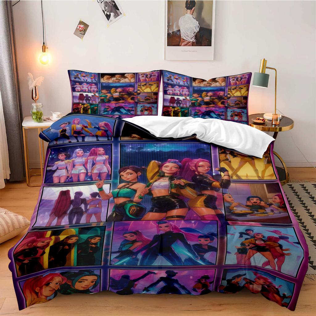 Постельное белье K-Pop Demon Hunters для фанатов, детей, машинная стирка, прочное, размеры кинг, квин, твин для K-pop девушек, домашний декор для спальни
