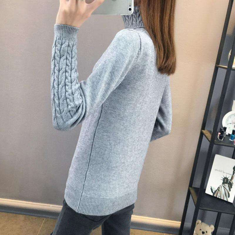 Женский свитер с высоким воротом и длинным рукавом, однотонный, повседневный, эластичный, модный, теплый, трикотаж