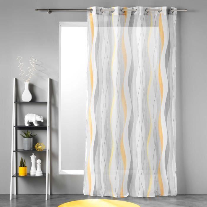 Voilage - Ondulys - Jaune et blanc - 140 x 240 cm - 100% polyester - Œillets