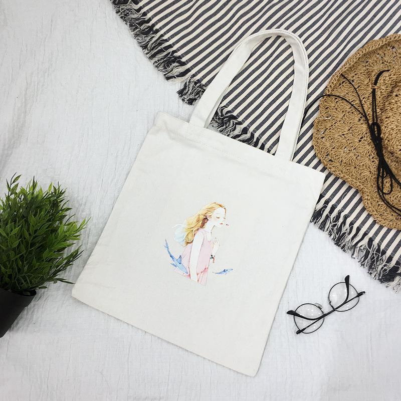 Cartoon Canvas Bag Women's Shoulder New Student Literary Printed Cloth Bag Handbag Simple Large-capacity Shopping Bag
