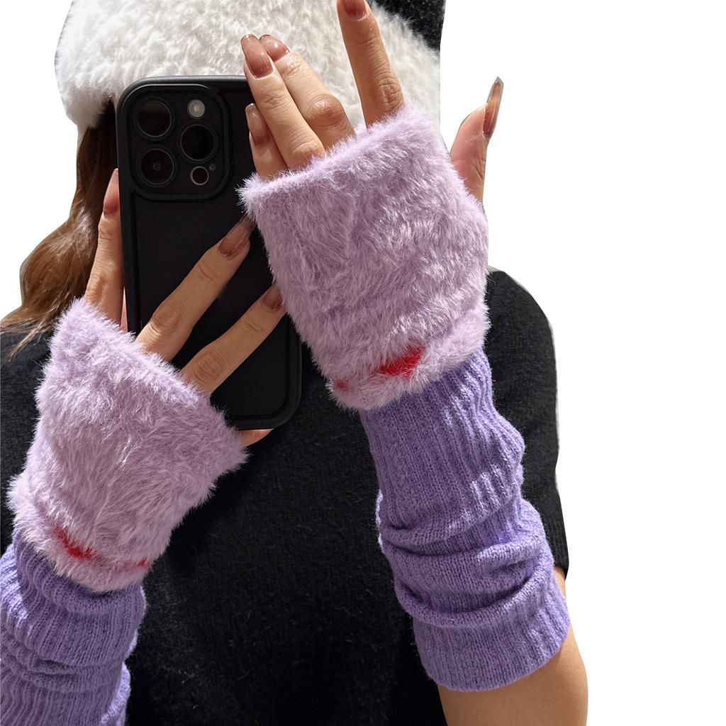 Y2K Fingerless Gloves for Women Fashion Knitting Arm Sleeves Decorative Gloves for Teens Girl Casual Plush Hand Gloves