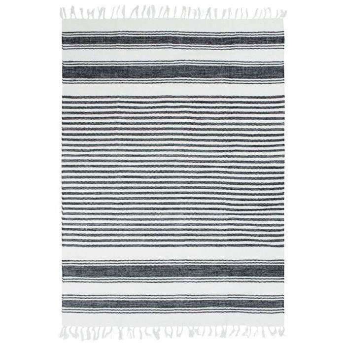 Tapis salon en coton lignes noir-gris-blanc 120x170