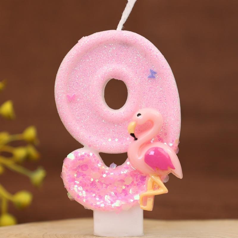 Розовые блестящие свечи-цифры с фламинго на день рождения ребенка в 1 год украшения торта