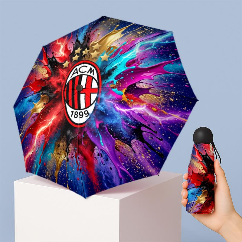 AC Milan Рисунок Печатный Мини 5 Сложений 8 Спиц Компактный Зонт Ветрозащитный Водонепроницаемый Легкий Портативный Складной