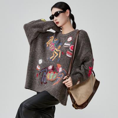 Женский осенний свитер с вышивкой, базовый дизайн, новые модные топы и футболки, повседневные свободные футболки