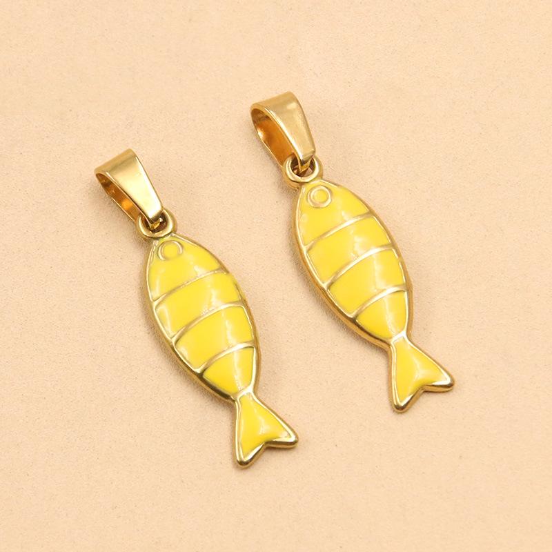 Gold & Enamel Striped Fish Crab Charm - DIY Necklace, Bracelet, Earring Accessories (2 Styles, Stainless Steel)
