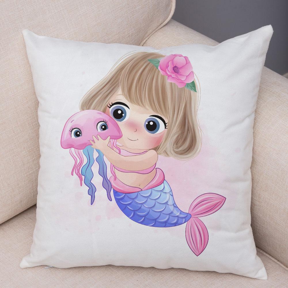 Lovely Girl and Cat Pillowcase Decor Cute Cartoon Child Cushion Cover Plush Pillow Case for Children Room Sofa Home Car xcm