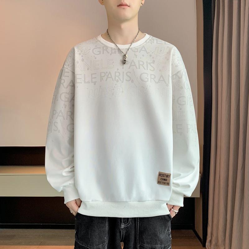 Мужская весенне-осенняя новая нижняя рубашка с длинным рукавом, футболка с круглым вырезом и принтом, большой размер, мужской топ